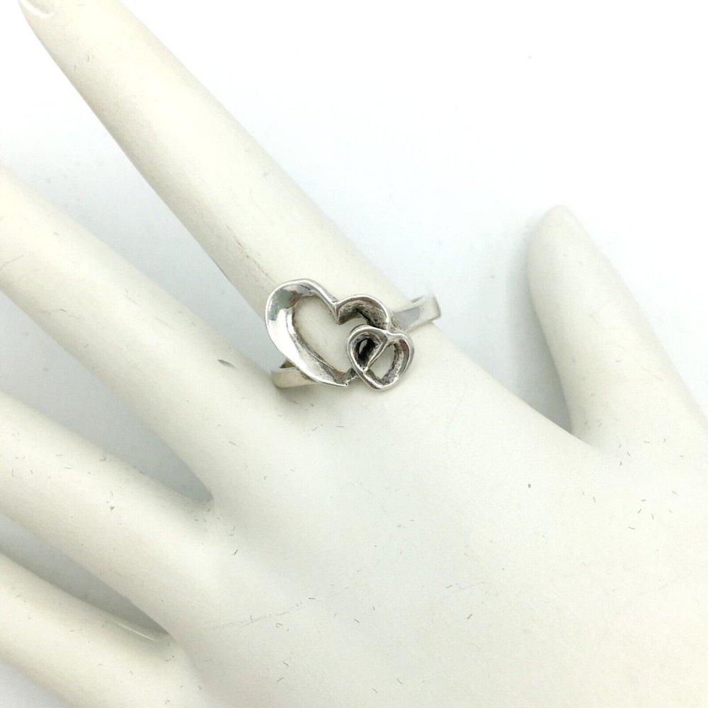 Double Interlocking Heart Sterling Silver Ring - … - image 1